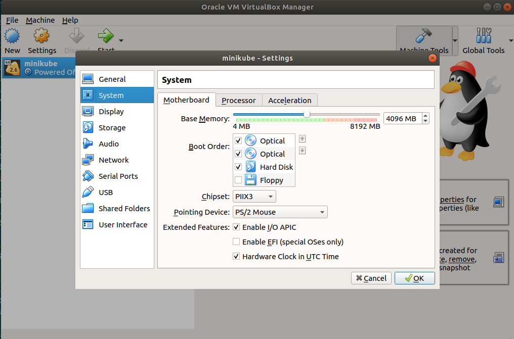 Virtualbox memory settings for Minikube